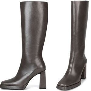 Jeffrey Campbell Maximal Boots Tall Grey Leather Platform Square Toe Size 10